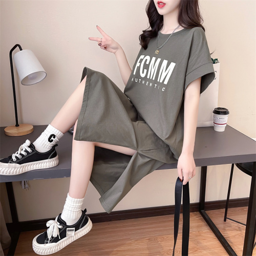 Real shot chic all-match simple loose long T-shirt dress