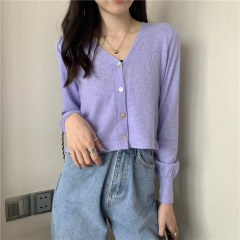New version of Korean style V-neck thin long sleeve knitted cardigan
