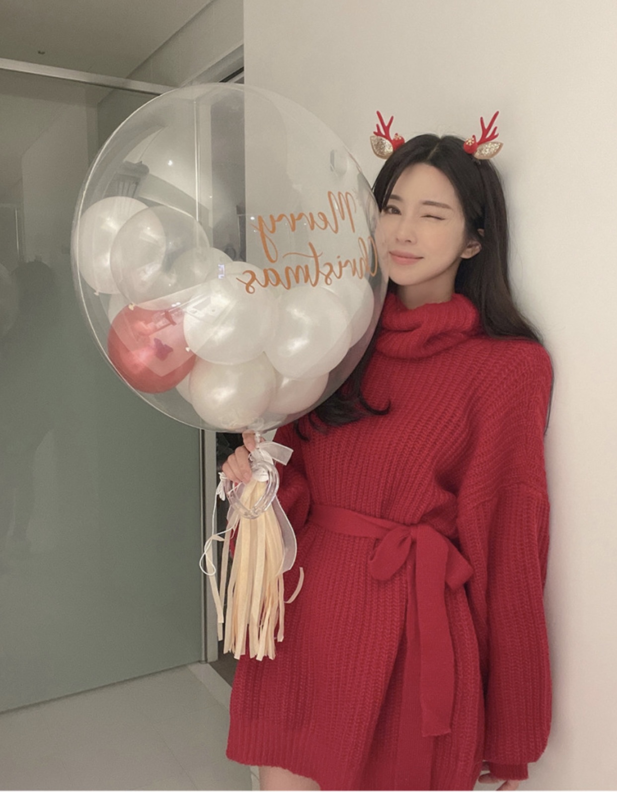 Korean Turtleneck Loose Sweater Dress Christmas New Year Red Knit Skirt
