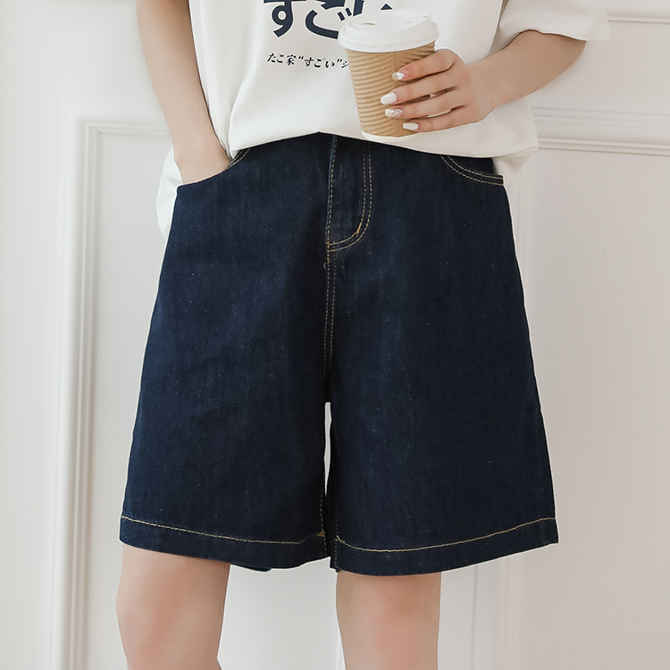 Real shot new Korean loose thin versatile dark high waist A-line Wide Leg Denim Shorts women's summer
