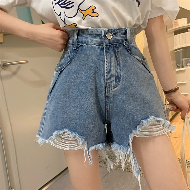 Real shooting Cowboy SHORTS women's new fashion in summer ins high waist slim design hot girl a-word hot pants