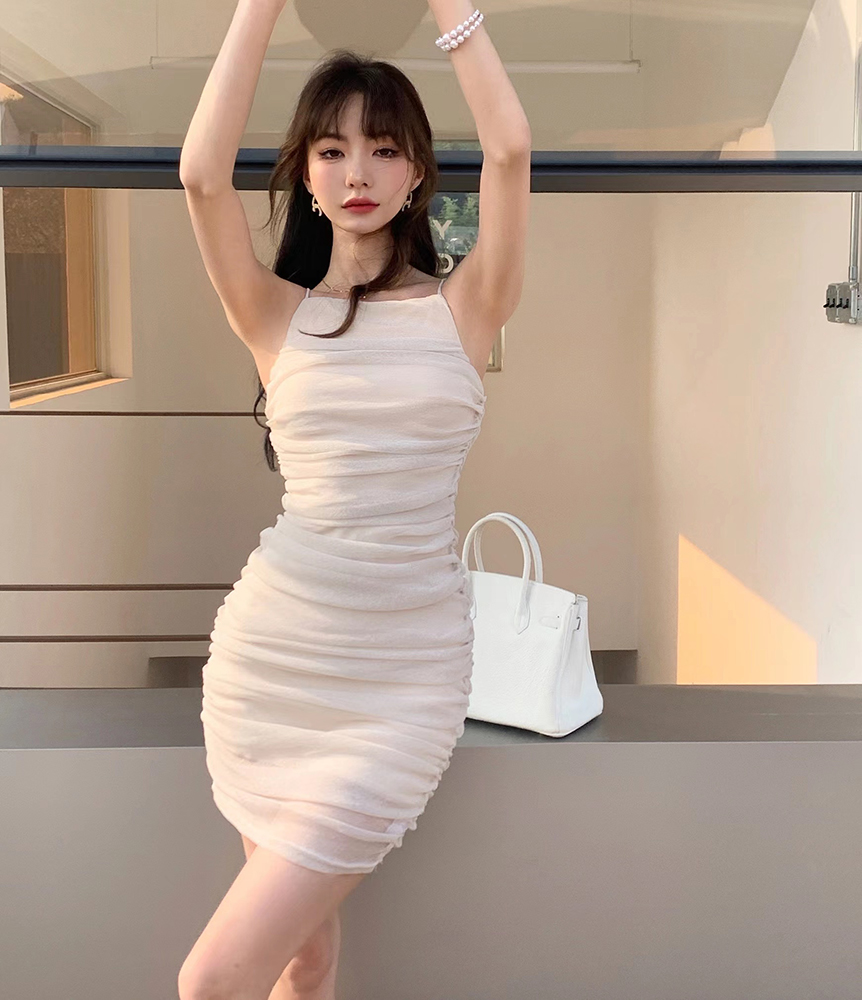 Actual shooting of 2022 summer clothes new sexy pure desire temperament mesh suspender dress tight Hip Wrap Skirt women's fashion