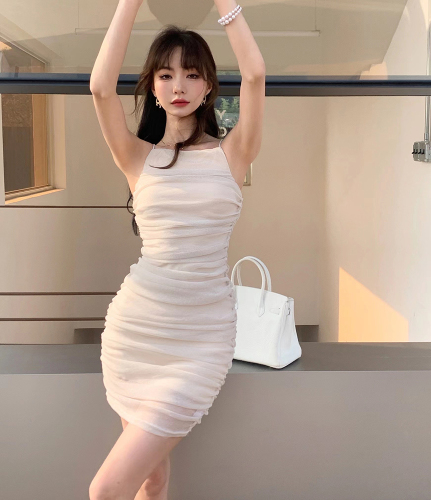 Actual shooting of  summer clothes new sexy pure desire temperament mesh suspender dress tight Hip Wrap Skirt women's fashion