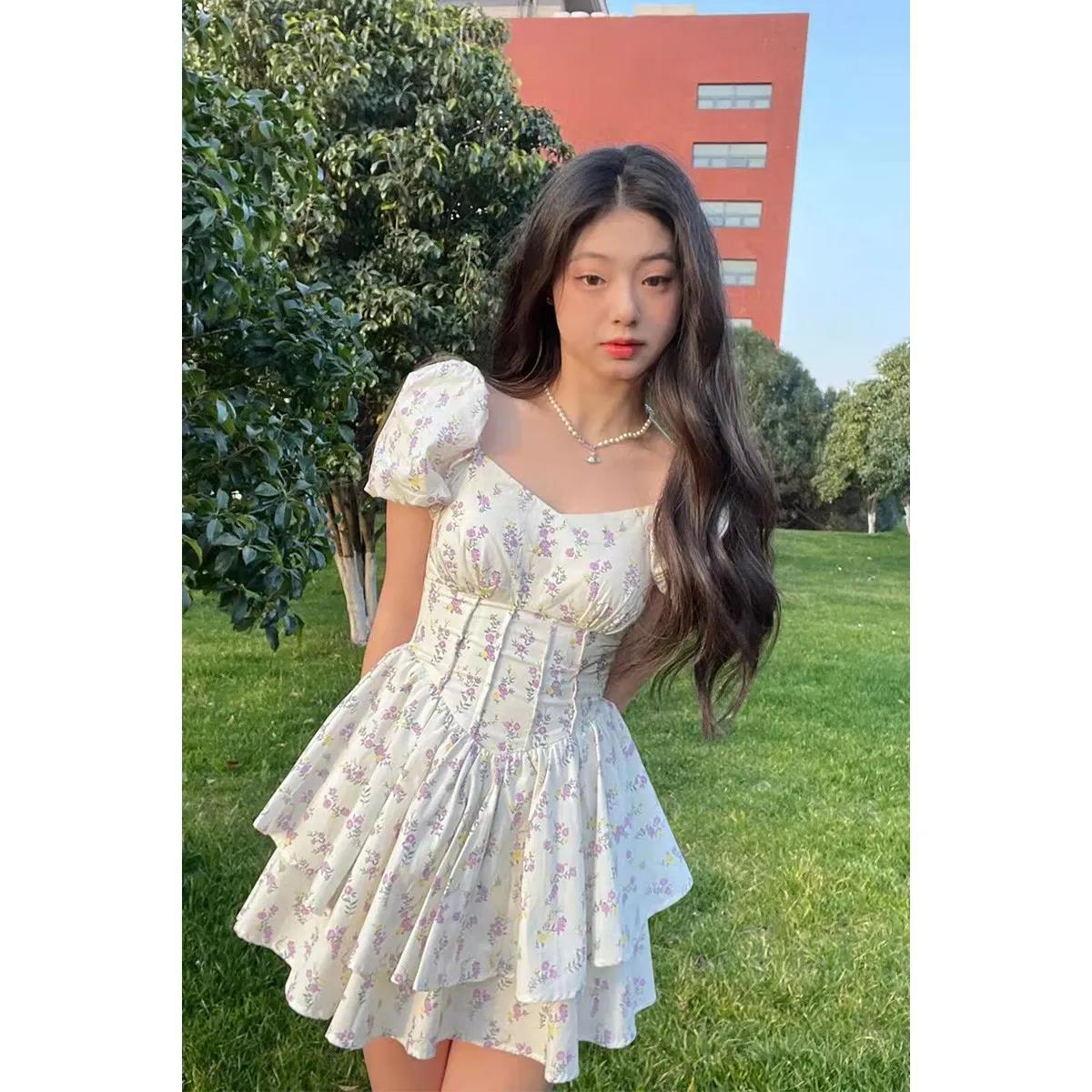 2023 Spring and Summer Korean Fashion New Zhizhitaotao Gentle Girl Floral Waist Slimming Women's Dress