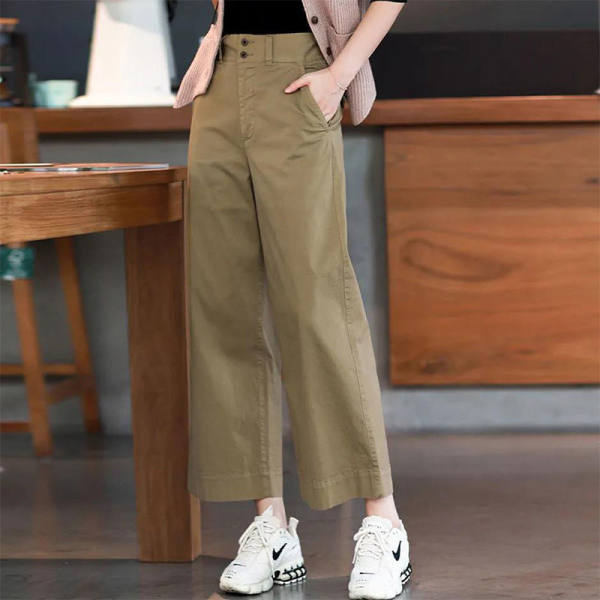 Pure cotton thin cropped pants High Waist Wide Leg Pants women's new loose fashion breathable comfortable slim casual pants women