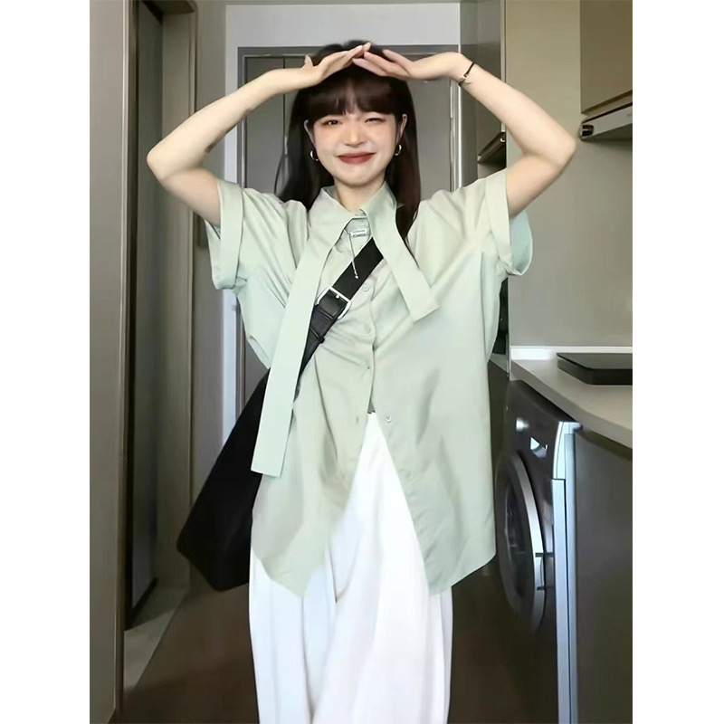 Original workmanship 2023 summer loose stitching design all-match short-sleeved shirt
