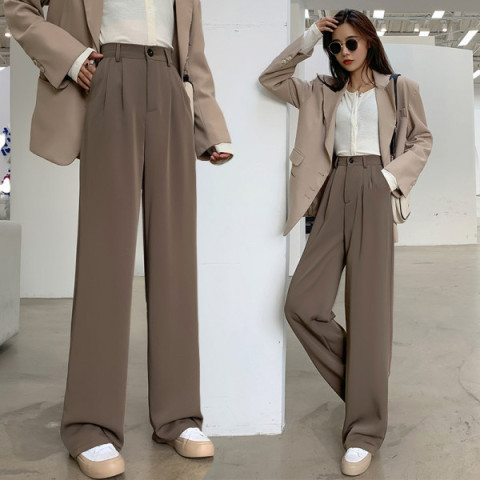 Coffee color wide-leg pants women's spring and summer  new suit pants loose straight casual pants high waist drape floor mopping trousers