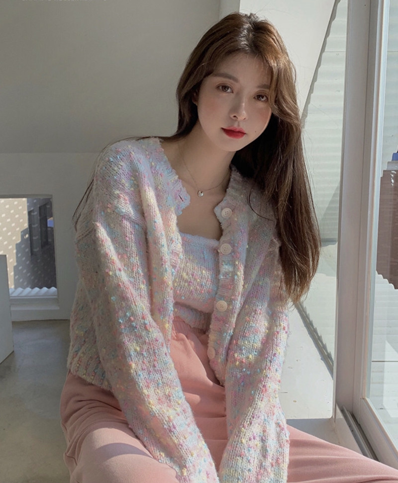 Heavy industry sweater women's loose outer wear spring and autumn outer wear gentle coat coat knitted cardigan two-piece set