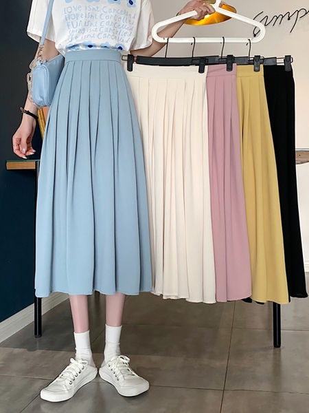 Pleated skirt skirt mid length summer 2021 new French high waist thin chic skirt