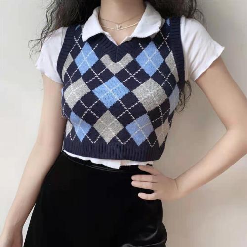 American style retro Pullover ringlet knitted waistcoat women's College style sleeveless top