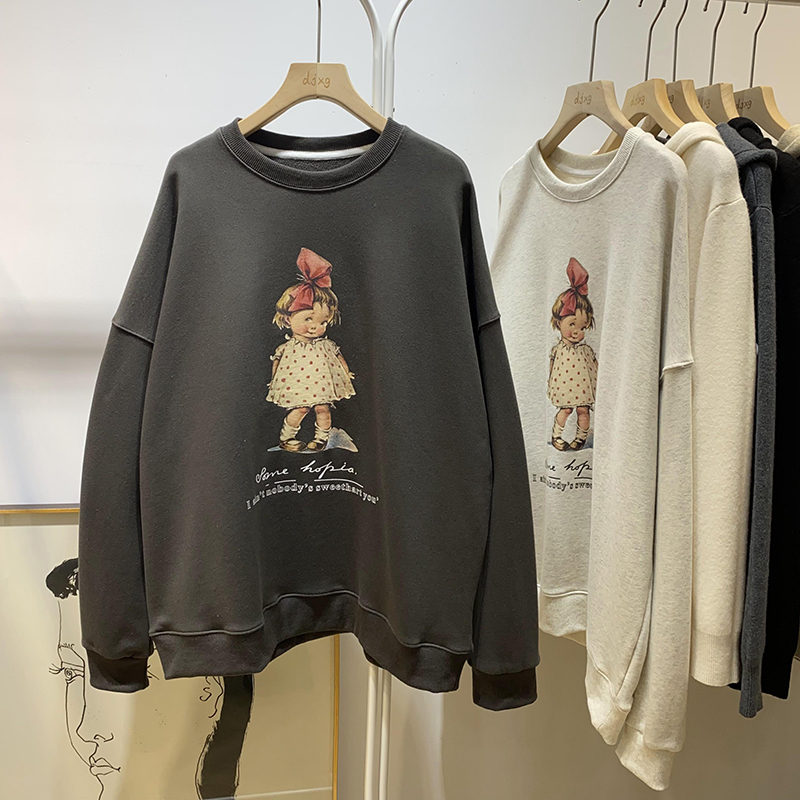 Official figure 260g large fish scale thin hoodie women's round collar print, back bag long-sleeved jacket autumn dress