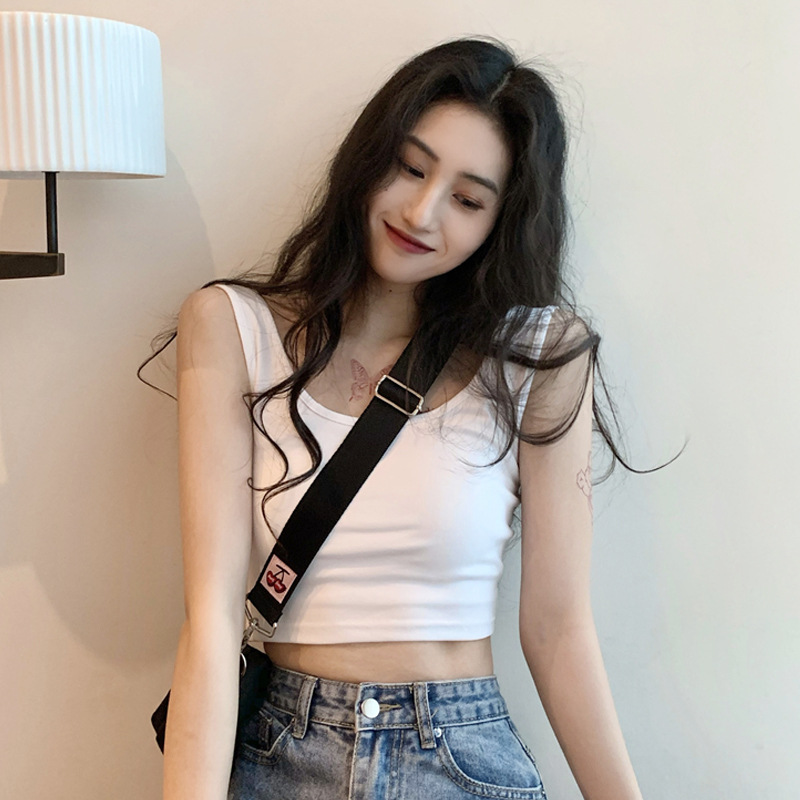 2022 summer slim short exposed navel sleeveless outer wearing bottomed vest suspender top
