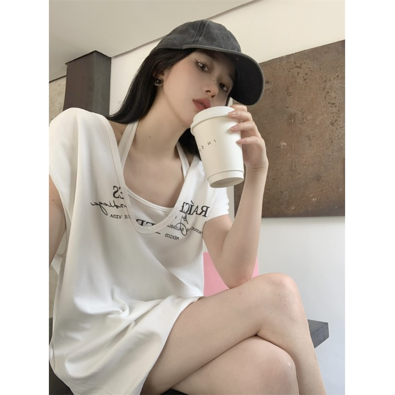 Street fashion suit for women summer halterneck small suspender + blouse can be salty hot girl two-piece set