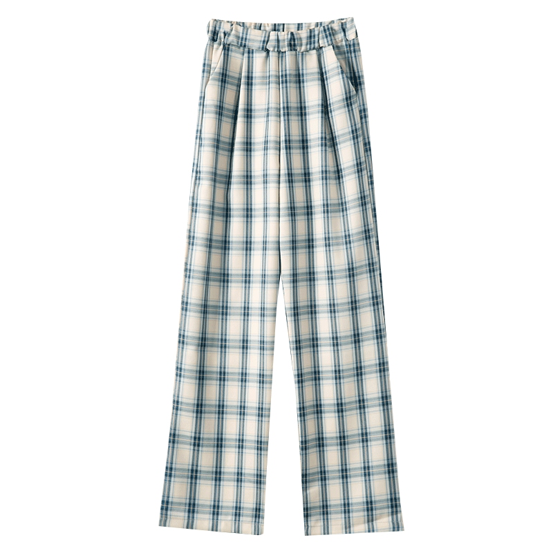 Plaid pants children's autumn thin loose high waist hanging feeling 2021 new ins straight tube leisure floor wide leg pants