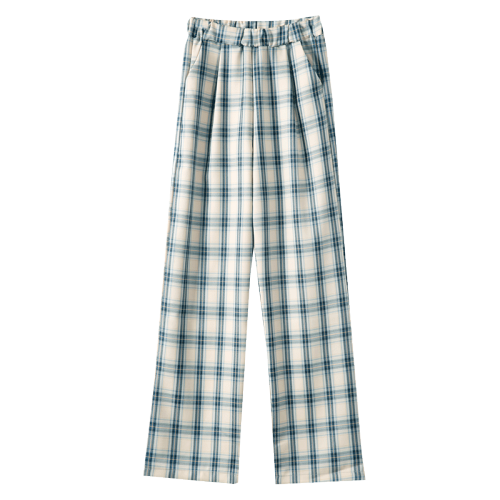 Plaid pants children's autumn thin loose high waist hanging feeling  new ins straight tube leisure floor wide leg pants