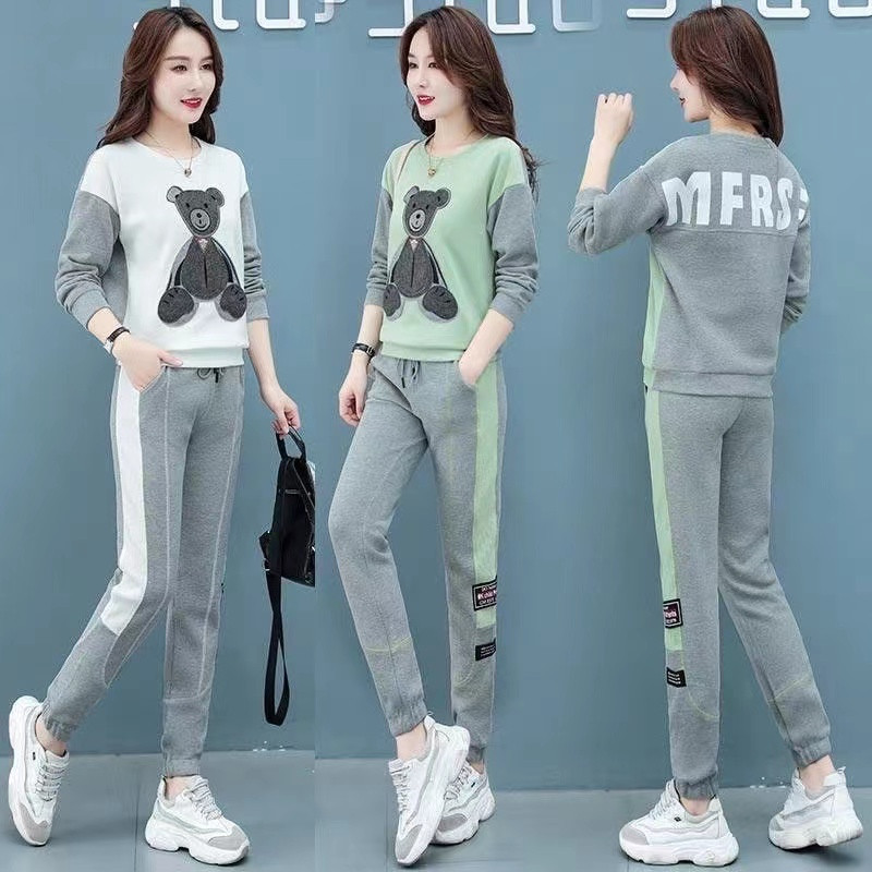 Casual sports suit women's spring and autumn new Korean version all-match loose and thin fashion bear western style two-piece tide