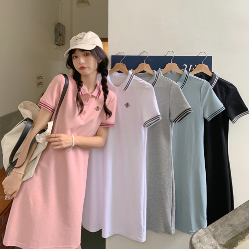 Summer Korean 2021 new slim temperament aging polo collar short sleeve dress women's wear