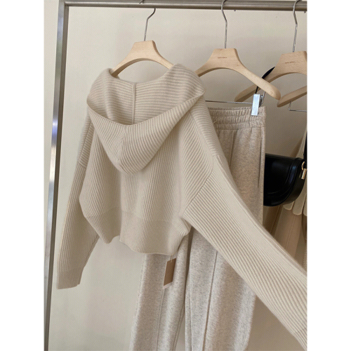 Milk fufu hooded soft waxy sweater jacket women's autumn and winter design sense niche short lazy knitted cardigan top thick