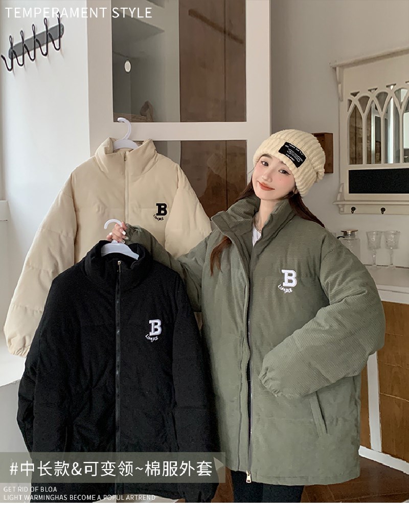 New American style retro cotton coat women's winter design sense niche Korean version corduroy bread coat