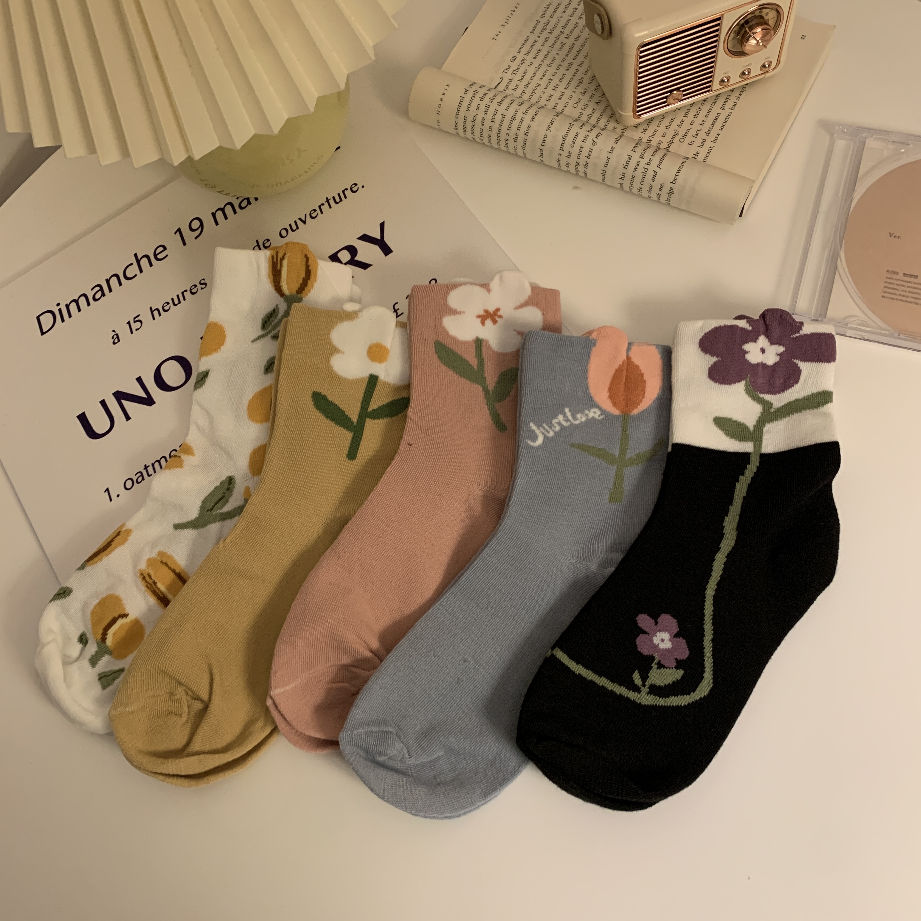 Real price real price Korean version of all-match flower socks pile pile pile socks 5 pairs
