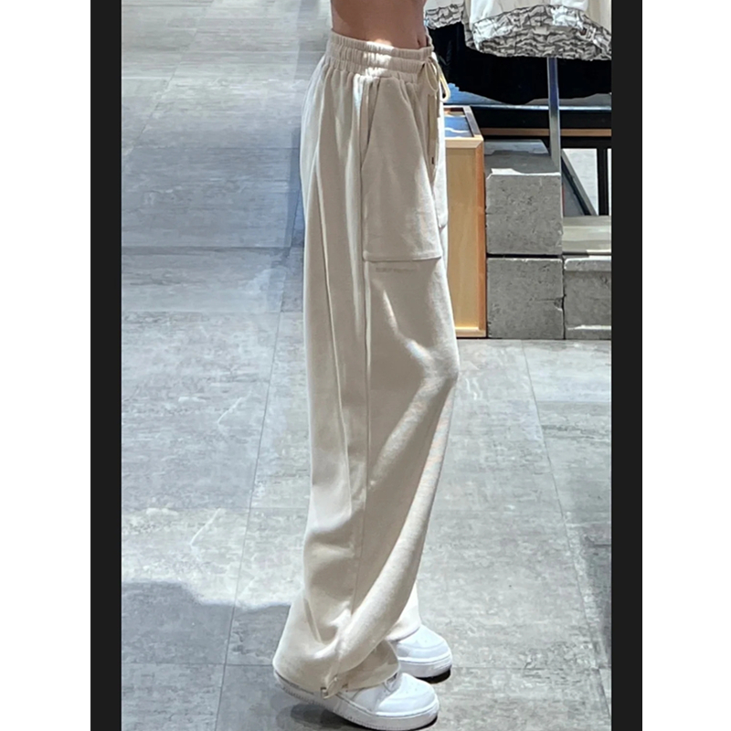 Light apricot sweatpants female summer American high street hot girl straight tube showing high drawstring foot drape casual sports pants
