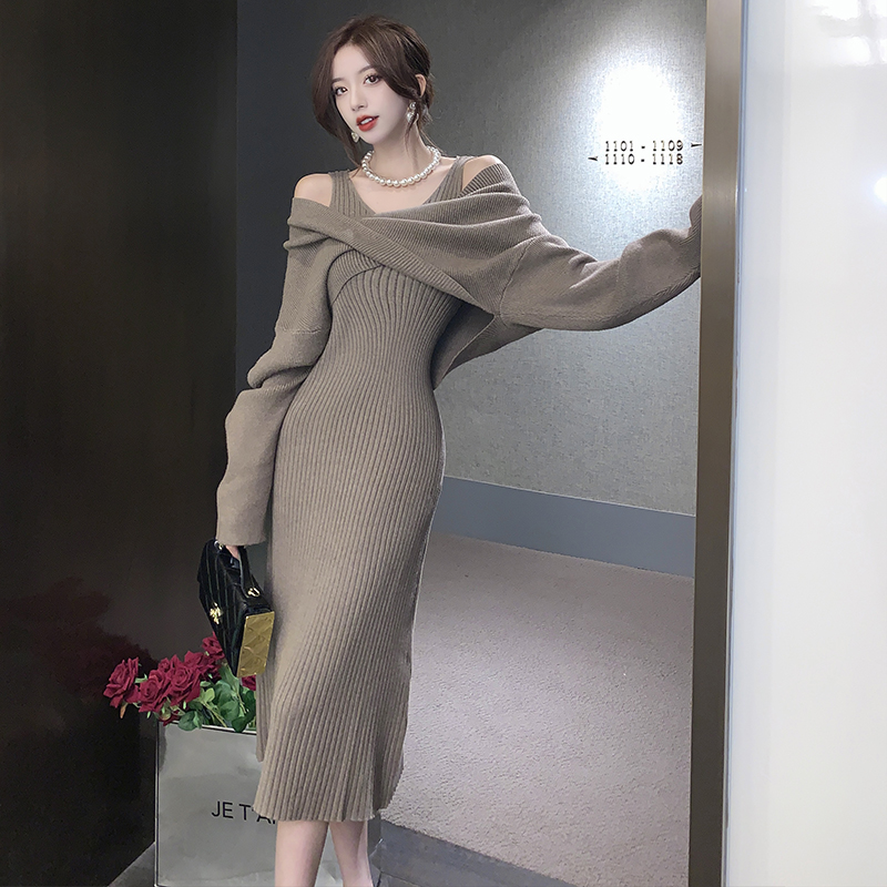 French suit skirt women's pure desire autumn and winter vest sling knitted dress coat sweater blouse