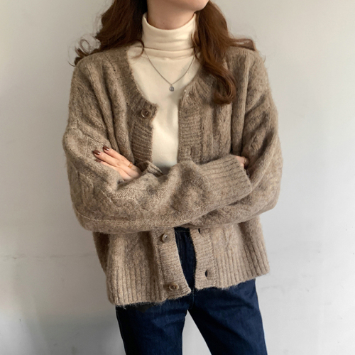 Chic jacquard knitted Short Jacket Women's spring autumn Vintage top loose versatile ins sweater cardigan