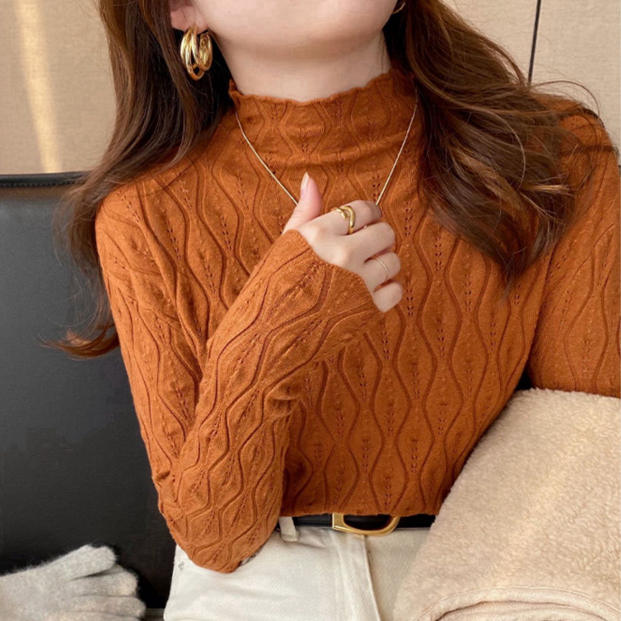 Bottom shirt women's autumn and winter half-high collar niche knitted top spring and autumn new foreign style all-match inner sweater