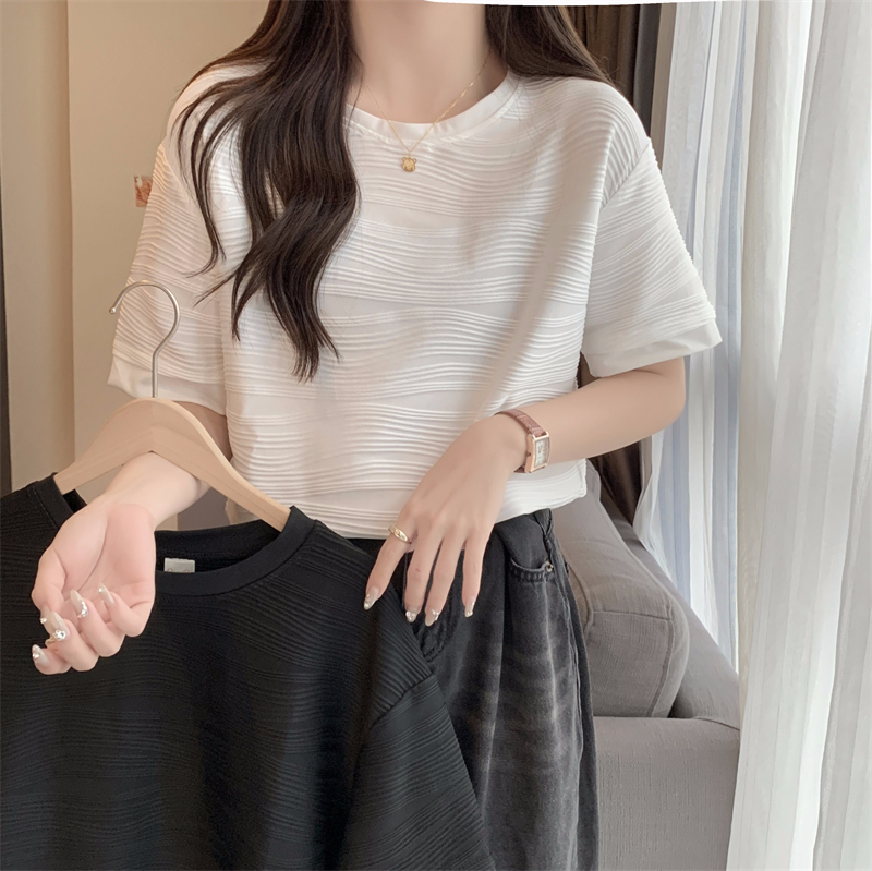 Real Shot New Summer Dress French Texture Short-sleeved T-Shirt Women's High-end 100% Fiber