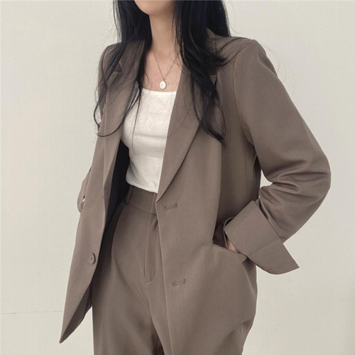 Quality inspector's autumn casual lapel suit jacket with high-waisted drooping and thick wide-leg suit pants set