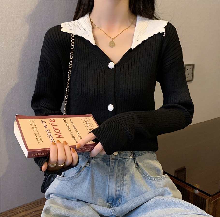 Real price real price retro polo collar short cardigan coat knit top real price