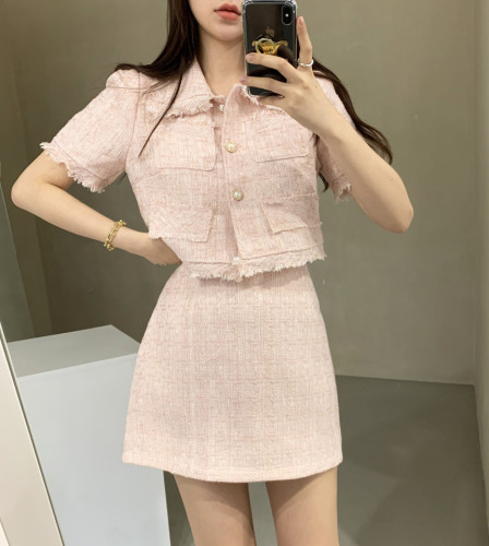 Pink and tender summer small fragrance woolen suit