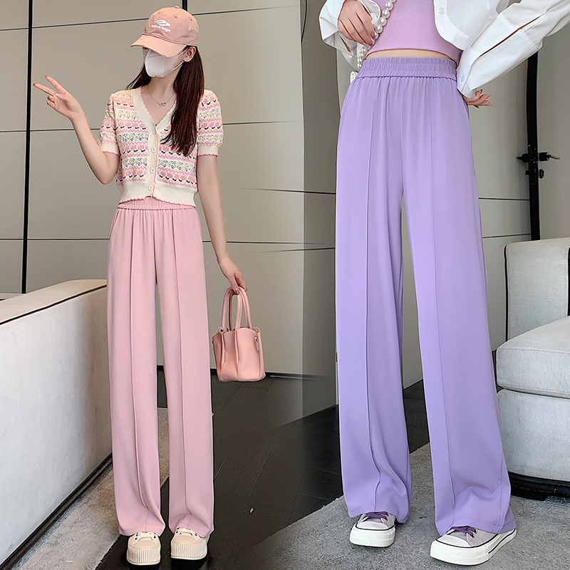 Real shot narrow version of ice silk wide-leg pants women 2023 summer thin section suit drape casual straight leg mopping long pants