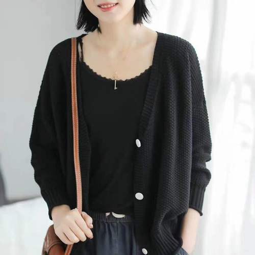 Knitted cardigan women's autumn wear new loose large lazy style art top coat