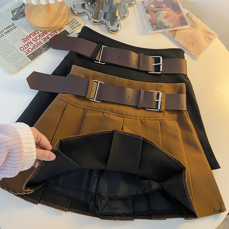 Real shot pleated skirt women's spring and summer new Korean version slim and versatile small high waist a-line umbrella skirt with belt