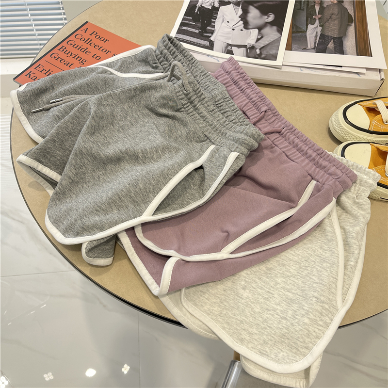 Versatile contrast color sports shorts, children's thin style, slim, high waist drawstring, white edge straight casual hot pants