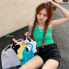 Real shot and real price design sense hanging neck short vest open back sling