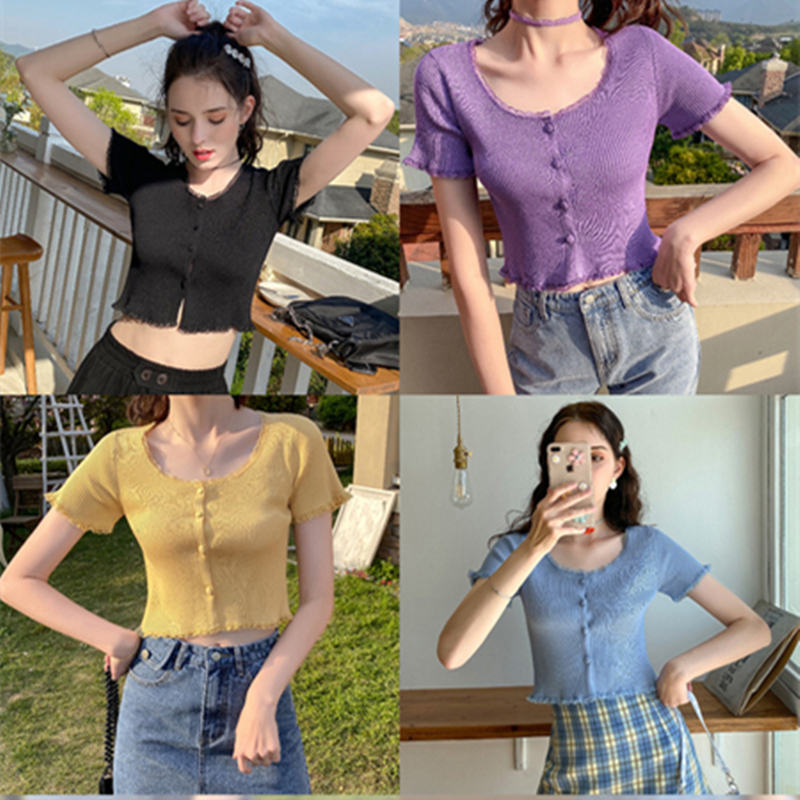 Mg Xiaoxiang westernized knitwear 2020 new women's fashion purple lace cardigan thin short slim top