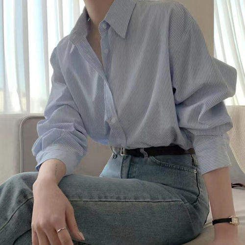 Korean version of the small fresh striped design sense niche shirt long sleeves