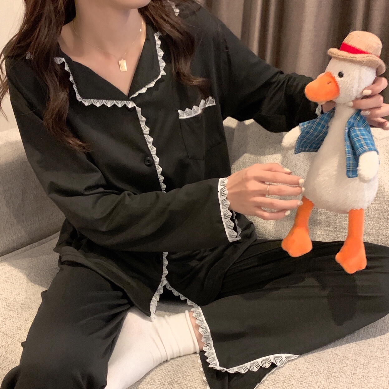 Real shooting of new spring and autumn women's pajamas, long sleeved cardigan and home clothes suit