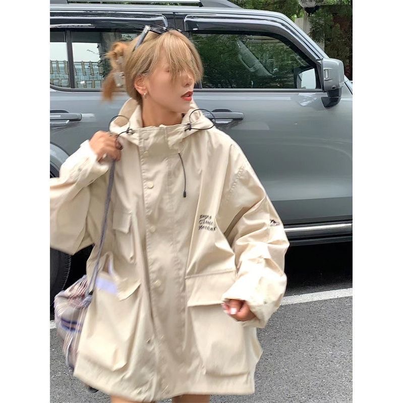 2022 American Heavyweight Multi-pocket Waterproof Jacket Zipper Hooded Loose Jacket Embroidered Jacket