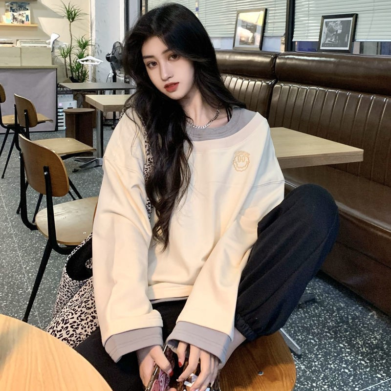 Fake two-piece sweater women's ins autumn and winter 2021 new top bf lazy wind coat