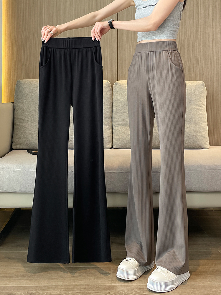 Bell-bottomed pants women's ice silk summer thin section 2023 new narrow version wide-leg pants loose straight tube slim and slightly flared women's pants