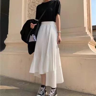 Irregular pleated chiffon skirt children spring 2022 new Korean version of high waist a cake skirt