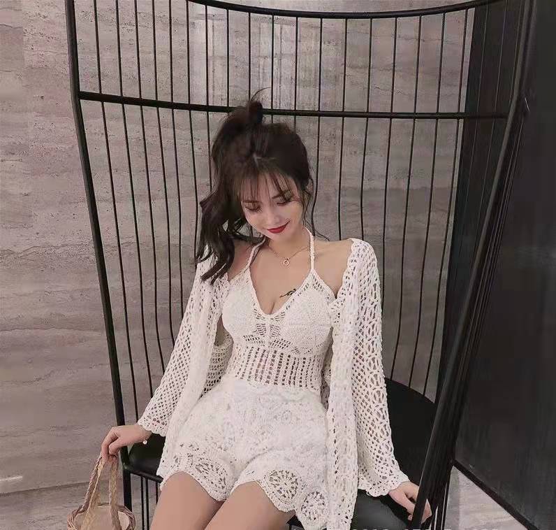 Travel clothes women's Korean version suit sweet sunscreen shawl coat + sexy vest + High Waist Shorts three piece set