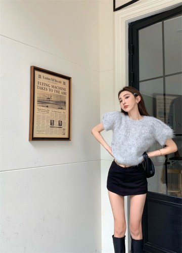 Real shot real price Korean version of retro short wool sweater top + double skirt skirt suit
