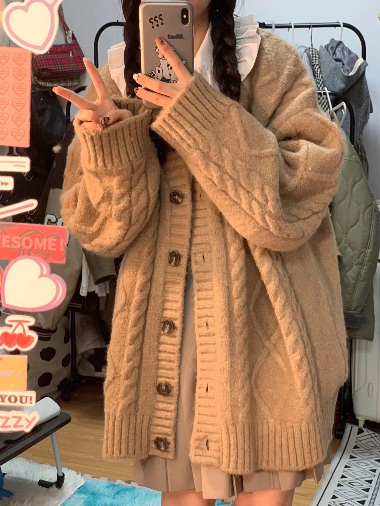 Autumn and winter Japanese lazy retro milk fufu cardigan sweater knitted sweater jacket female loose outer wear top trend