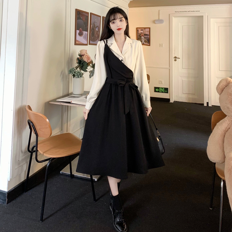 French gas fake two-piece suit dress women's large size light familiar style high-end skirt