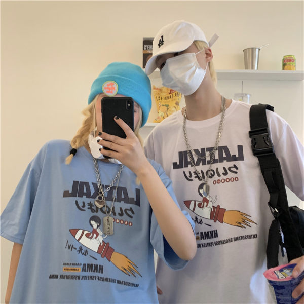 Hong Kong Style Short Sleeve T-Shirt Korean version Harajuku fried Street loose couple class clothes