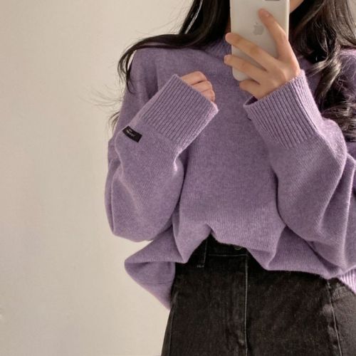 Real shot protection plus size women's Korean version loose and lazy sweater round neck pullover warm knitted top